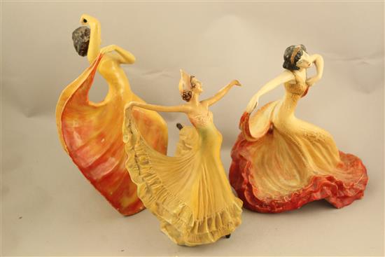 Three Wade Art Deco cellulose glazed figures of Zena, Carmen and Argentina, 1930s, 21 - 25cm